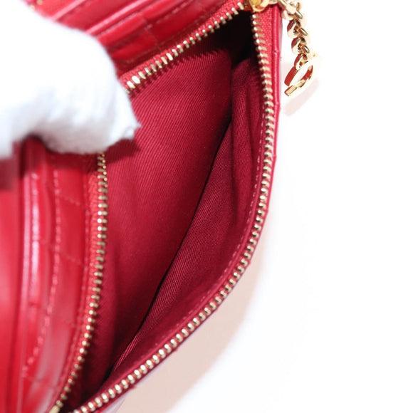 CELINE Shoulder Bag Leather Red Gold Auth mr3175V