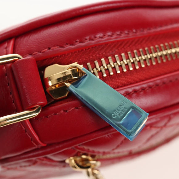 CELINE Shoulder Bag Leather Red Gold Auth mr3175V
