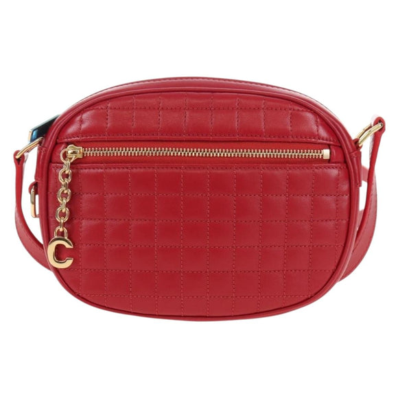 CELINE Shoulder Bag Leather Red Gold Auth mr3175V