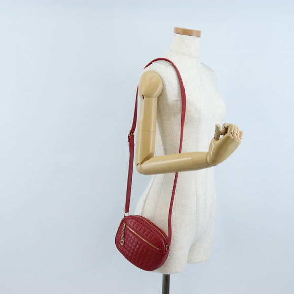 CELINE Shoulder Bag Leather Red Gold Auth mr3175V