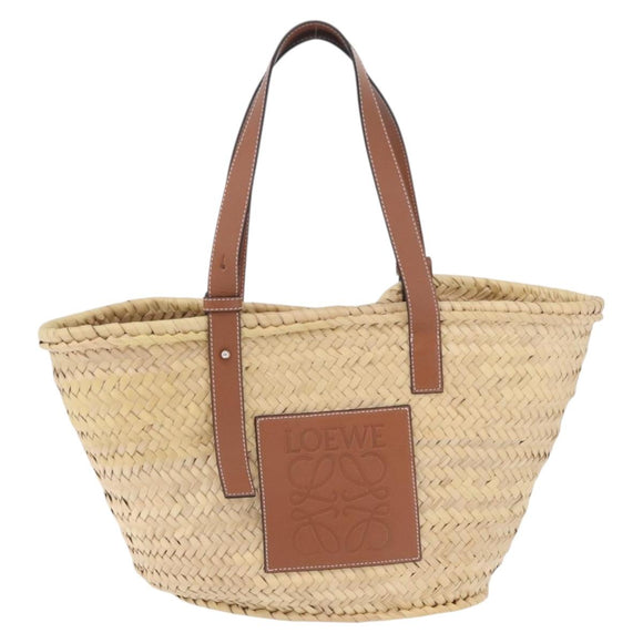 LOEWE Anagram Basket Bag Hand Bag straw Beige Auth mr3180V