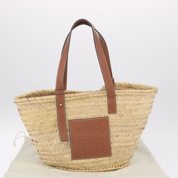 LOEWE Anagram Basket Bag Hand Bag straw Beige Auth mr3180V