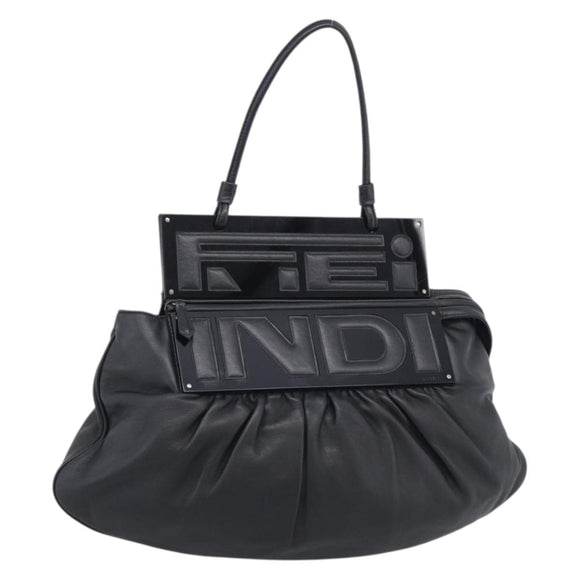 FENDI Shoulder Bag Leather Black Silver 8BN179 Auth mr3186V