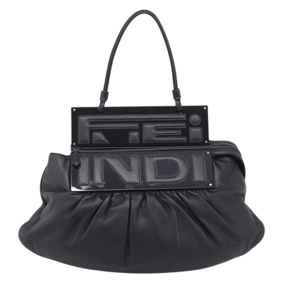 FENDI Shoulder Bag Leather Black Silver 8BN179 Auth mr3186V