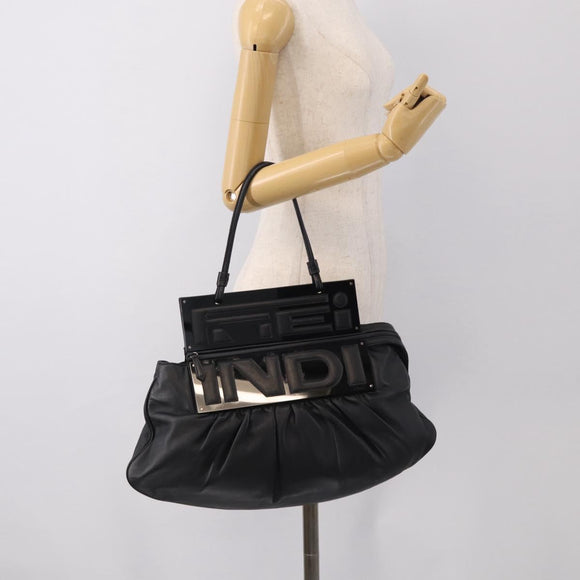 FENDI Shoulder Bag Leather Black Silver 8BN179 Auth mr3186V