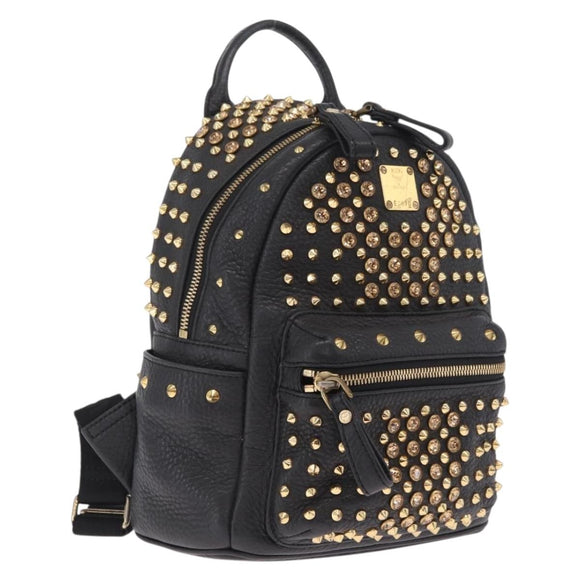 MCM Vicetos Backpack Leather Black Gold Auth mr3187V