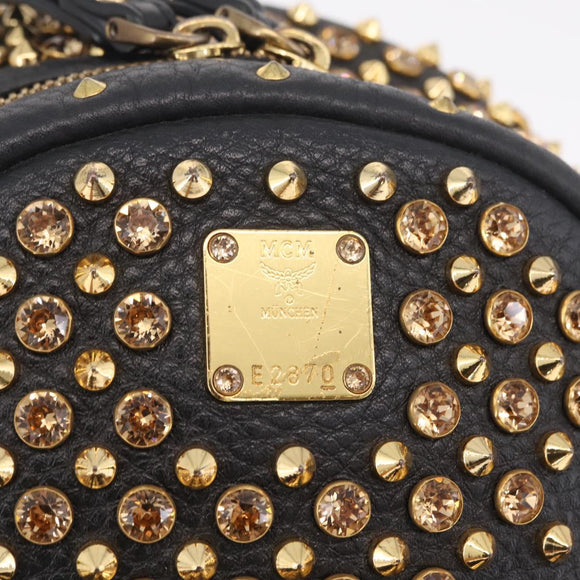 MCM Vicetos Backpack Leather Black Gold Auth mr3187V