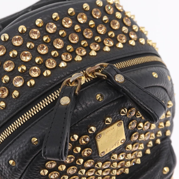 MCM Vicetos Backpack Leather Black Gold Auth mr3187V