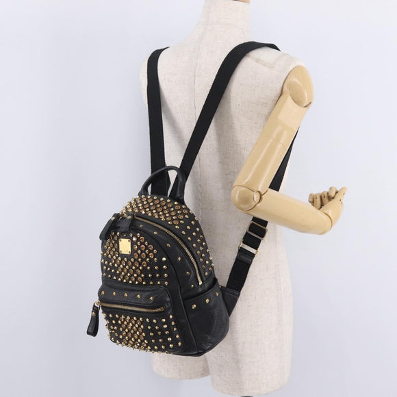 MCM Vicetos Backpack Leather Black Gold Auth mr3187V