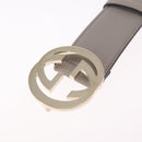 GUCCI Belt Leather 37.4"" Gray Gold 409417 Auth mr3188A-5
