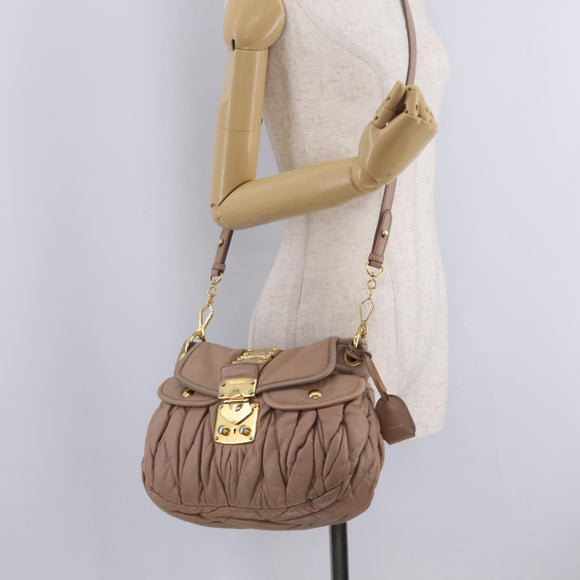 Miu Miu Hand Bag Leather 2way Pink Gold Auth mr3197V