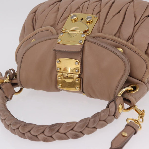 Miu Miu Hand Bag Leather 2way Pink Gold Auth mr3197V