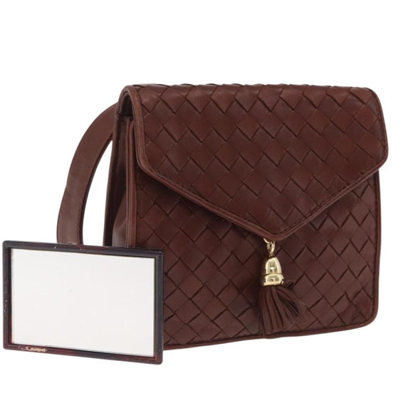 Bottega Veneta INTRECCIATO Body Bag Leather Brown Gold Auth mr3198