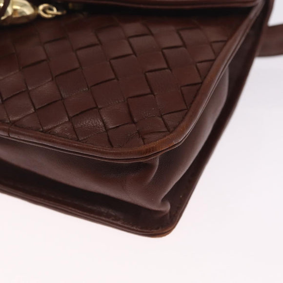 Bottega Veneta INTRECCIATO Body Bag Leather Brown Gold Auth mr3198