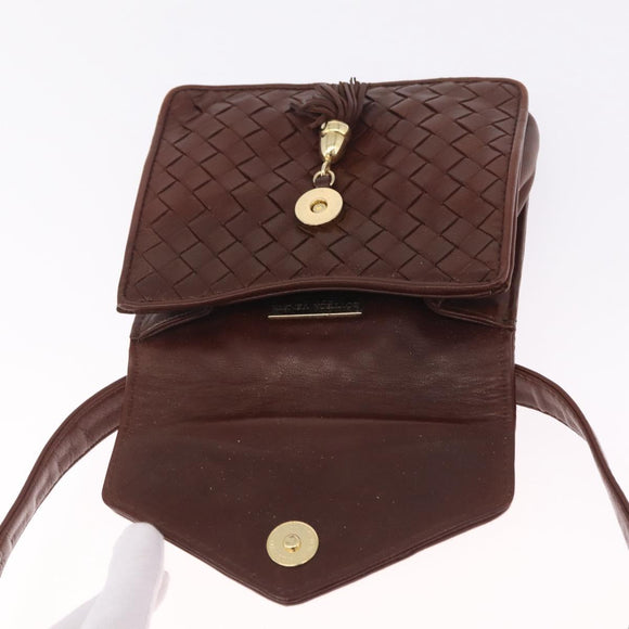 Bottega Veneta INTRECCIATO Body Bag Leather Brown Gold Auth mr3198