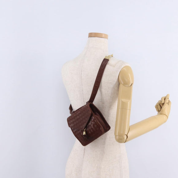 Bottega Veneta INTRECCIATO Body Bag Leather Brown Gold Auth mr3198