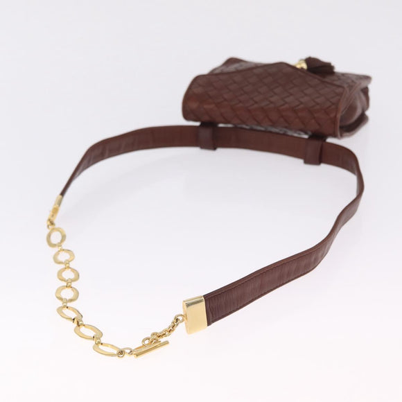 Bottega Veneta INTRECCIATO Body Bag Leather Brown Gold Auth mr3198