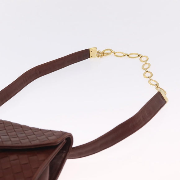 Bottega Veneta INTRECCIATO Body Bag Leather Brown Gold Auth mr3198