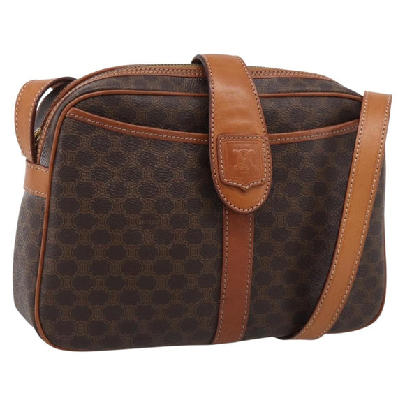 CELINE Macadam Canvas Shoulder Bag PVC Leather Brown Gold Auth mr3199A