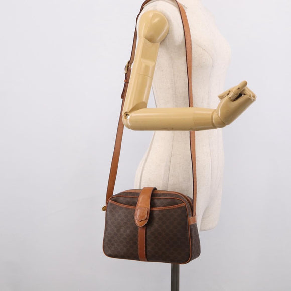 CELINE Macadam Canvas Shoulder Bag PVC Leather Brown Gold Auth mr3199A