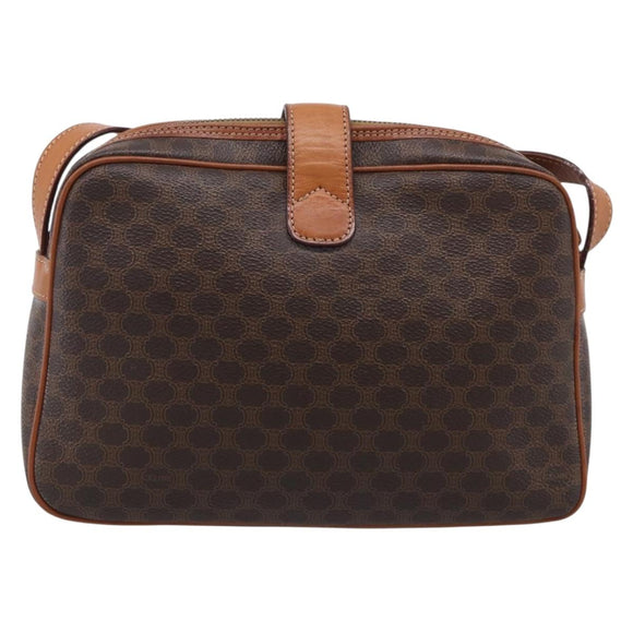 CELINE Macadam Canvas Shoulder Bag PVC Leather Brown Gold Auth mr3199A