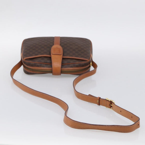 CELINE Macadam Canvas Shoulder Bag PVC Leather Brown Gold Auth mr3199A