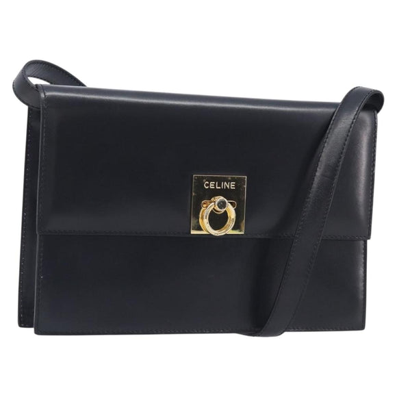 CELINE Shoulder Bag Leather Black Gold Auth mr3201A