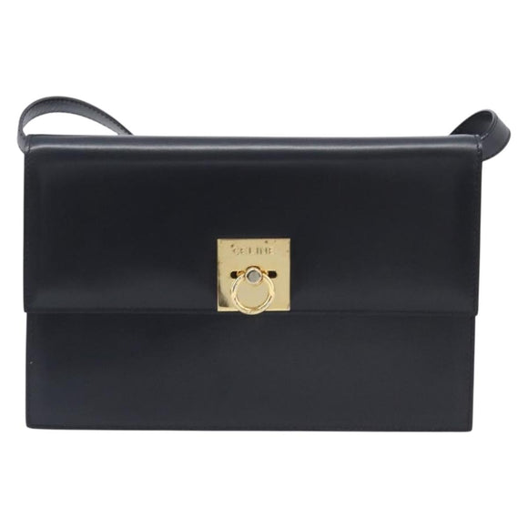 CELINE Shoulder Bag Leather Black Gold Auth mr3201A