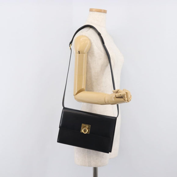 CELINE Shoulder Bag Leather Black Gold Auth mr3201A