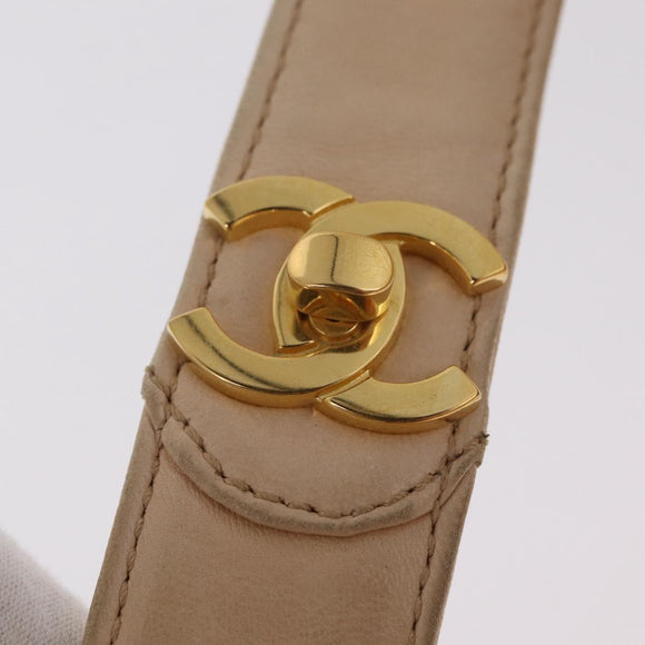 CHANEL Shoulder Bag Lamb Skin Beige Gold CC Auth mr3202