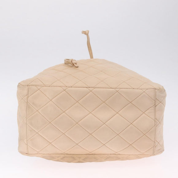 CHANEL Shoulder Bag Lamb Skin Beige Gold CC Auth mr3202