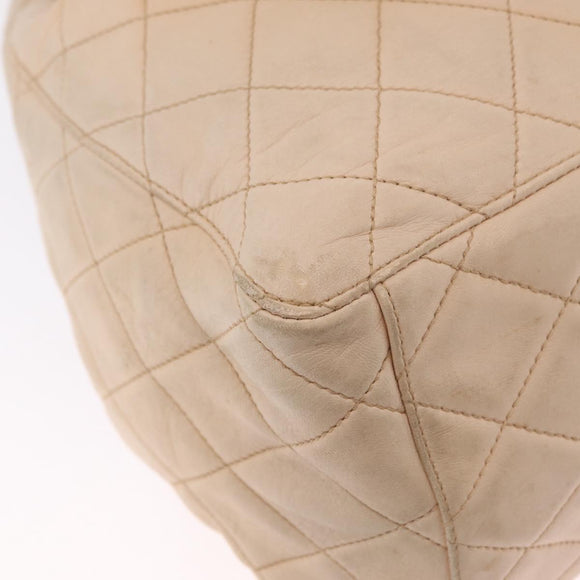 CHANEL Shoulder Bag Lamb Skin Beige Gold CC Auth mr3202