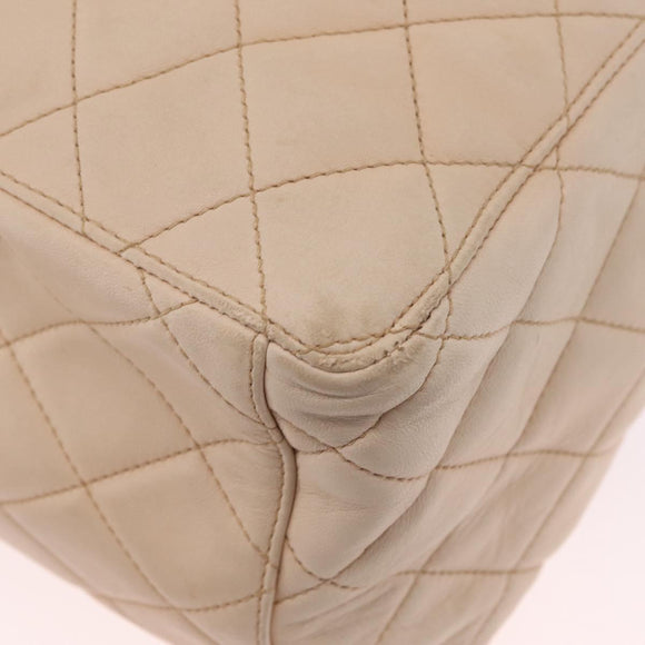 CHANEL Shoulder Bag Lamb Skin Beige Gold CC Auth mr3202