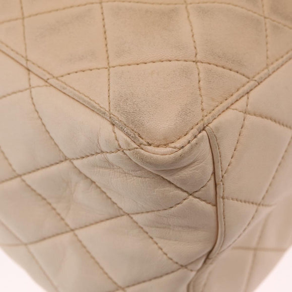 CHANEL Shoulder Bag Lamb Skin Beige Gold CC Auth mr3202