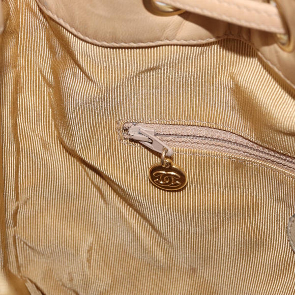 CHANEL Shoulder Bag Lamb Skin Beige Gold CC Auth mr3202