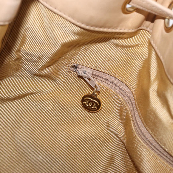 CHANEL Shoulder Bag Lamb Skin Beige Gold CC Auth mr3202