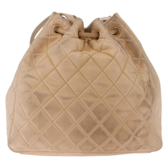 CHANEL Shoulder Bag Lamb Skin Beige Gold CC Auth mr3202