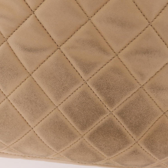 CHANEL Shoulder Bag Lamb Skin Beige Gold CC Auth mr3202