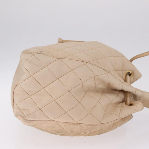 CHANEL Shoulder Bag Lamb Skin Beige Gold CC Auth mr3202