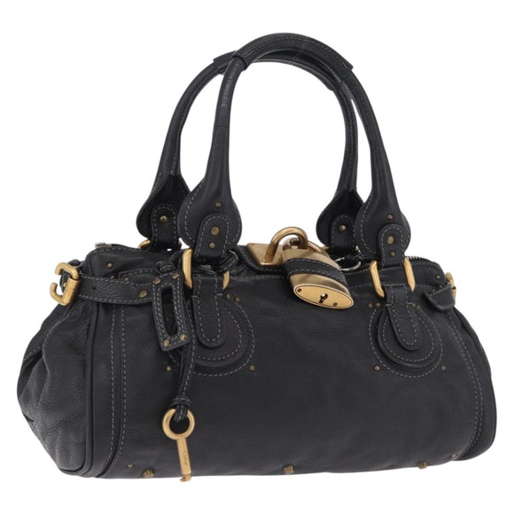 Chloe Paddington Hand Bag Leather Black Gold Silver Auth mr3203V