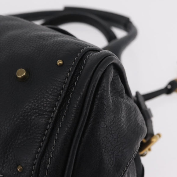 Chloe Paddington Hand Bag Leather Black Gold Silver Auth mr3203V