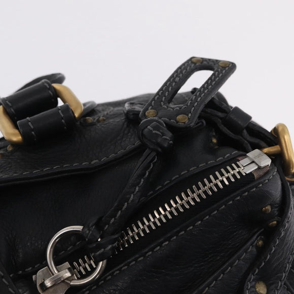 Chloe Paddington Hand Bag Leather Black Gold Silver Auth mr3203V