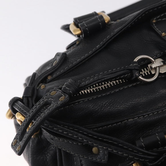 Chloe Paddington Hand Bag Leather Black Gold Silver Auth mr3203V