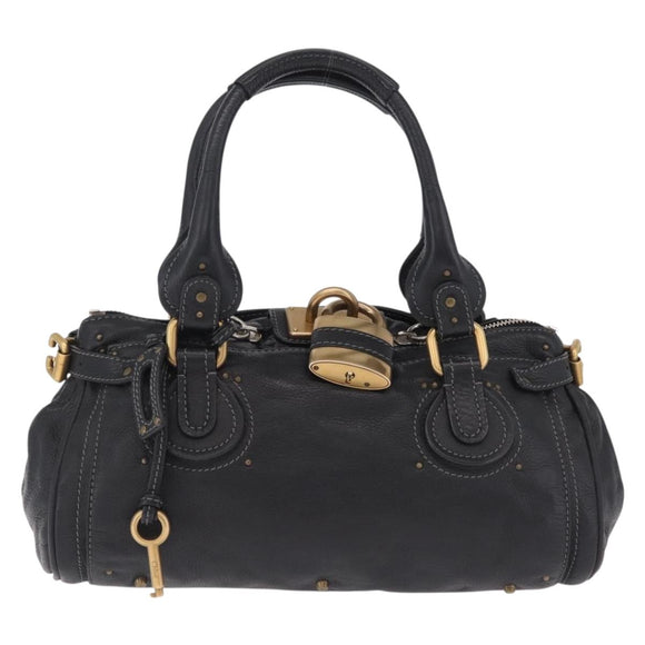 Chloe Paddington Hand Bag Leather Black Gold Silver Auth mr3203V