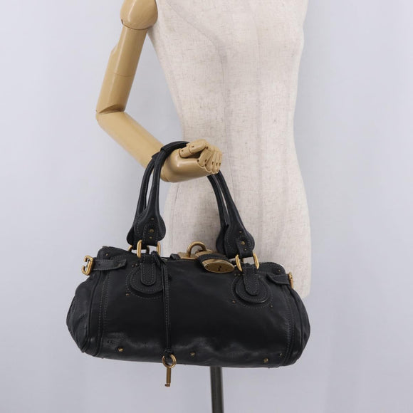 Chloe Paddington Hand Bag Leather Black Gold Silver Auth mr3203V