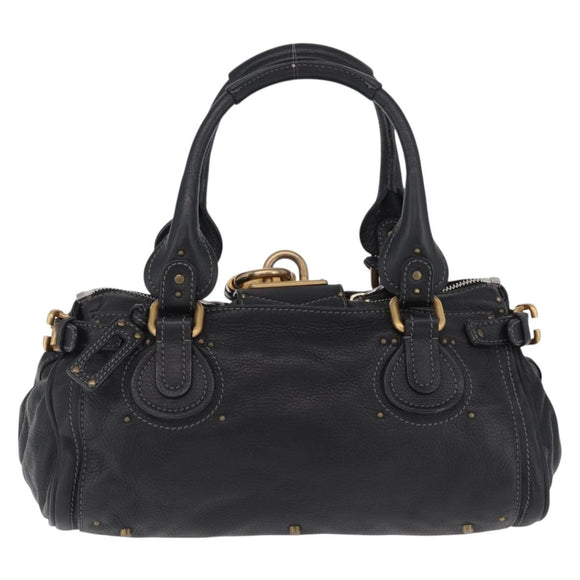 Chloe Paddington Hand Bag Leather Black Gold Silver Auth mr3203V