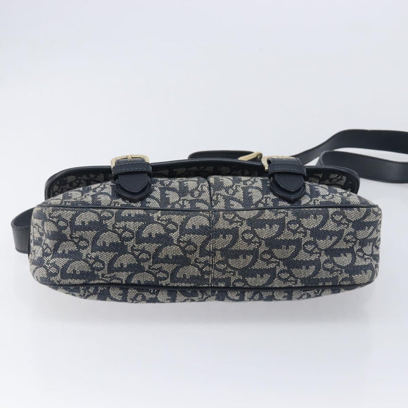 Christian Dior Trotter Canvas Shoulder Bag Navy Gold Auth mr3205A