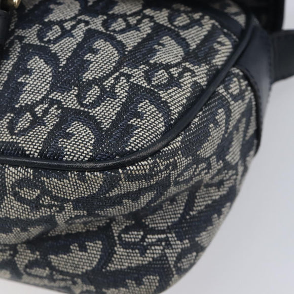 Christian Dior Trotter Canvas Shoulder Bag Navy Gold Auth mr3205A