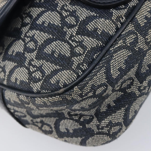 Christian Dior Trotter Canvas Shoulder Bag Navy Gold Auth mr3205A