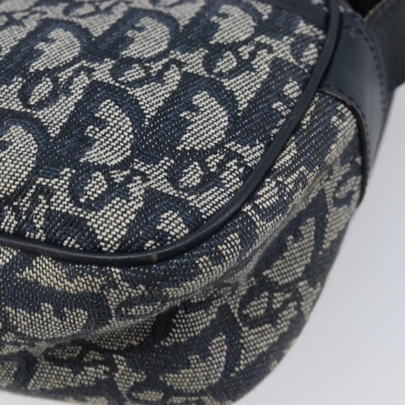 Christian Dior Trotter Canvas Shoulder Bag Navy Gold Auth mr3205A